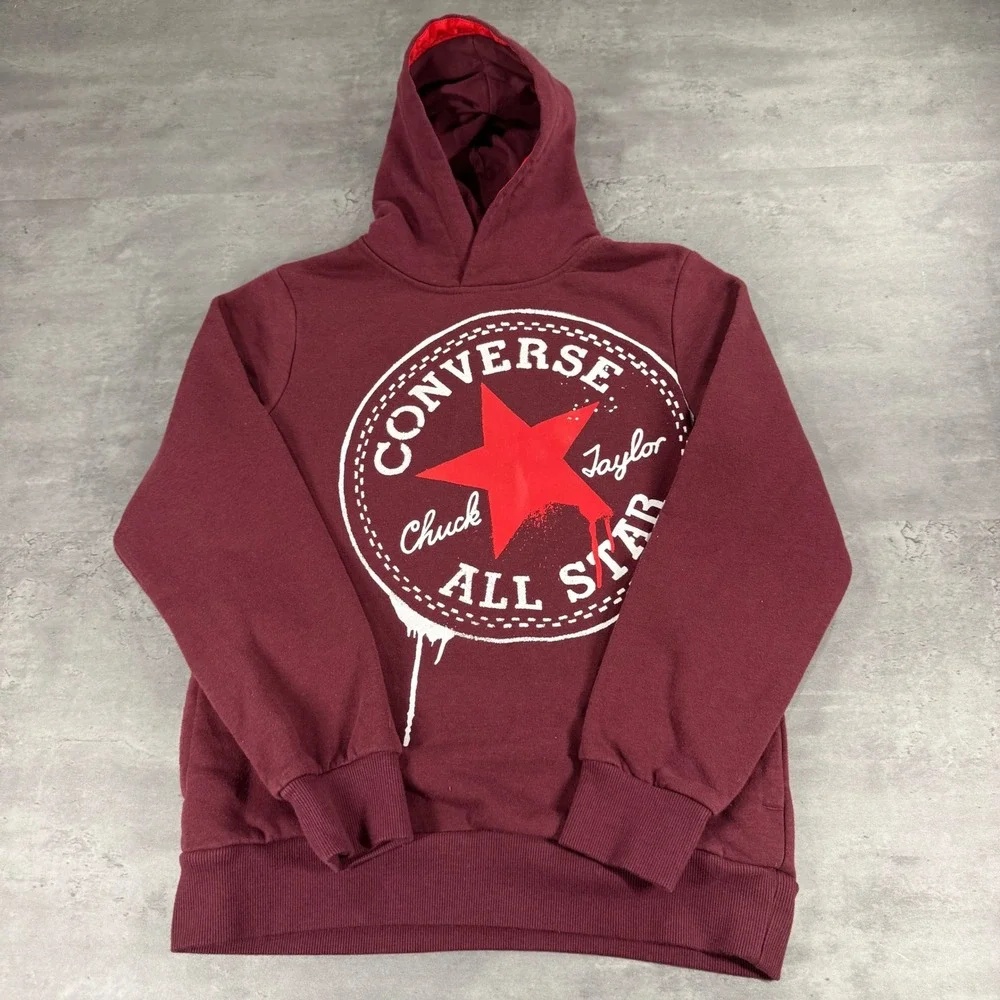Converse Hoodie Kids XL Burgundy Maroon‎ Chuck Taylor All Star Graphic Pullover